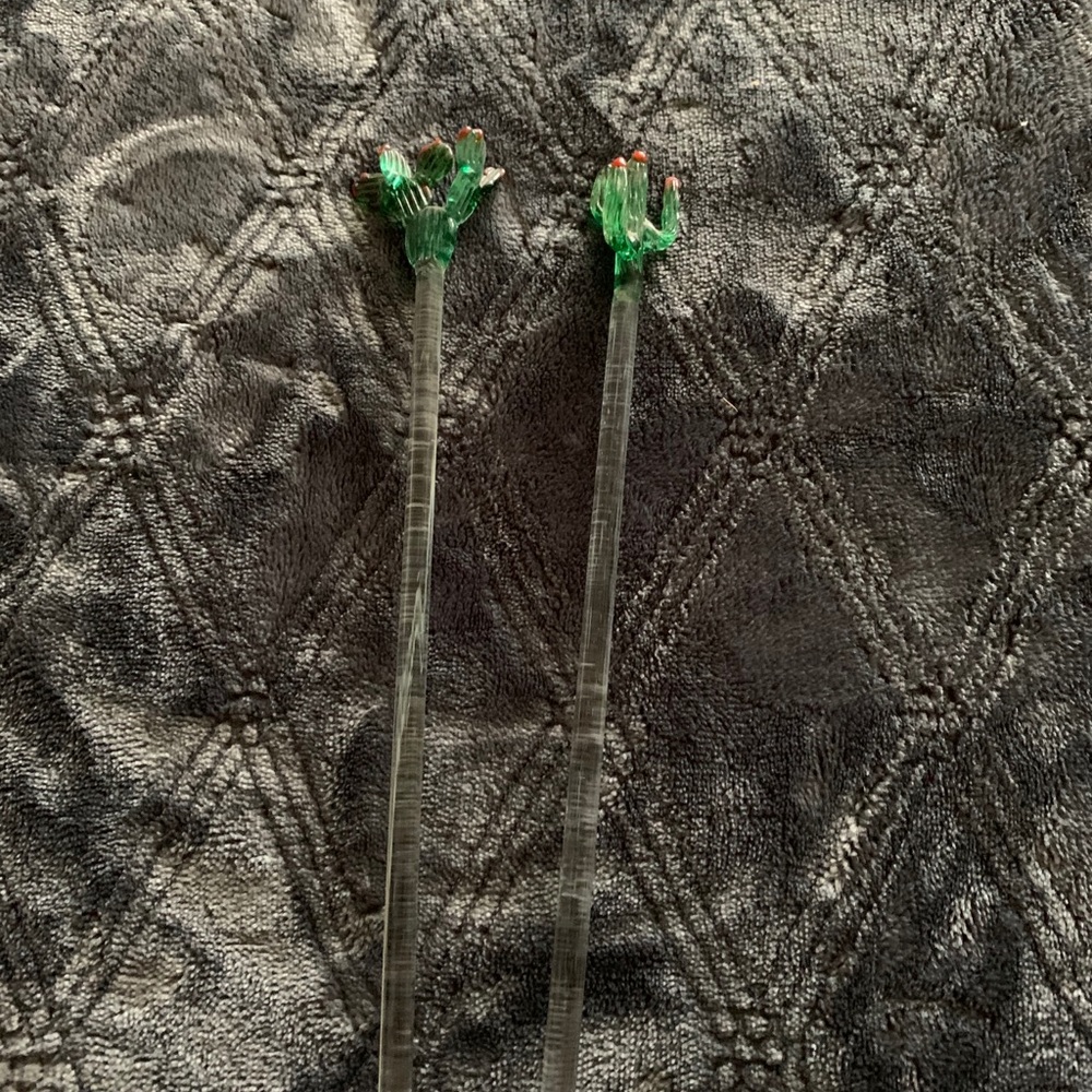 2 glass cactus swizzle sticks!